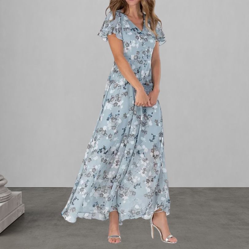 Lauretta | Elegantes Blumen Kleid mit kurzen Ärmeln für stilvolle Auftritte
