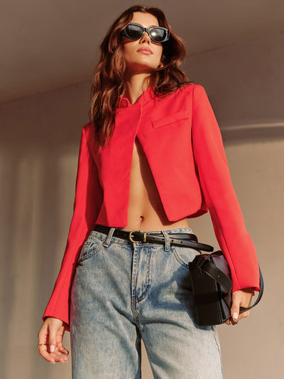 Claudia | Trendiger schicker roter Cropped Blazer für Damen