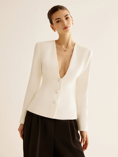 Ingrid | Damen Blazer mit Knöpfen und tiefem V-Ausschnitt