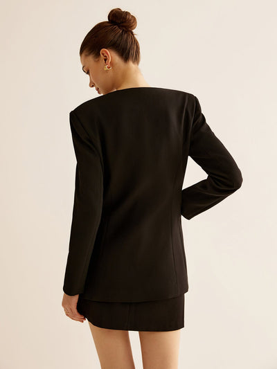 Britta | Luxuriöser Schwarzer Blazer mit Metallknöpfen