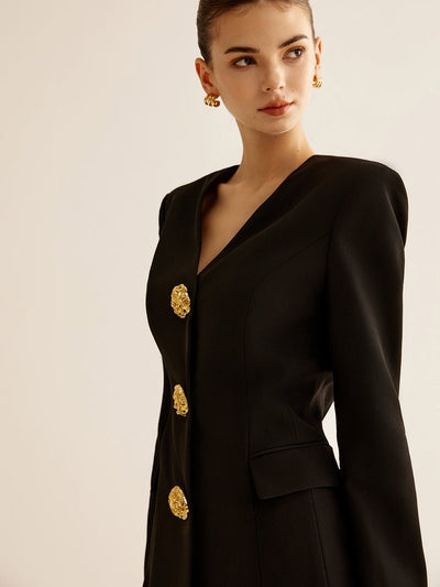 Britta | Luxuriöser Schwarzer Blazer mit Metallknöpfen