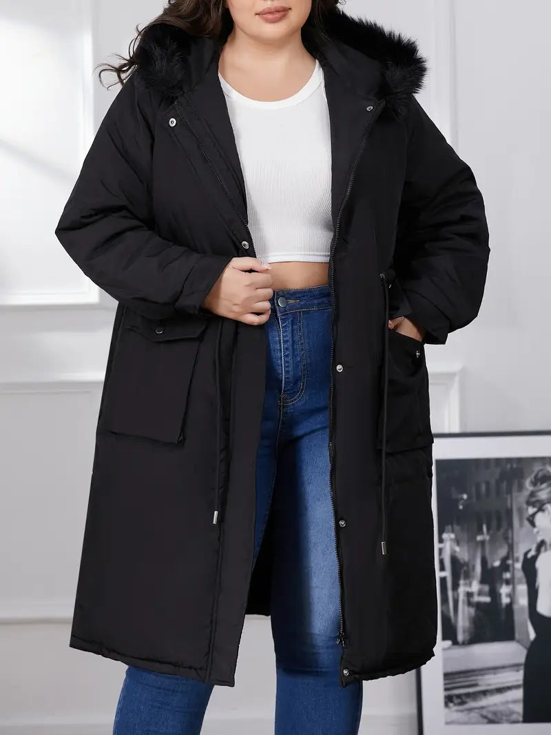 Plus Size Damen Parka Jacke – Polyester, Kapuze & Lange Ärmel