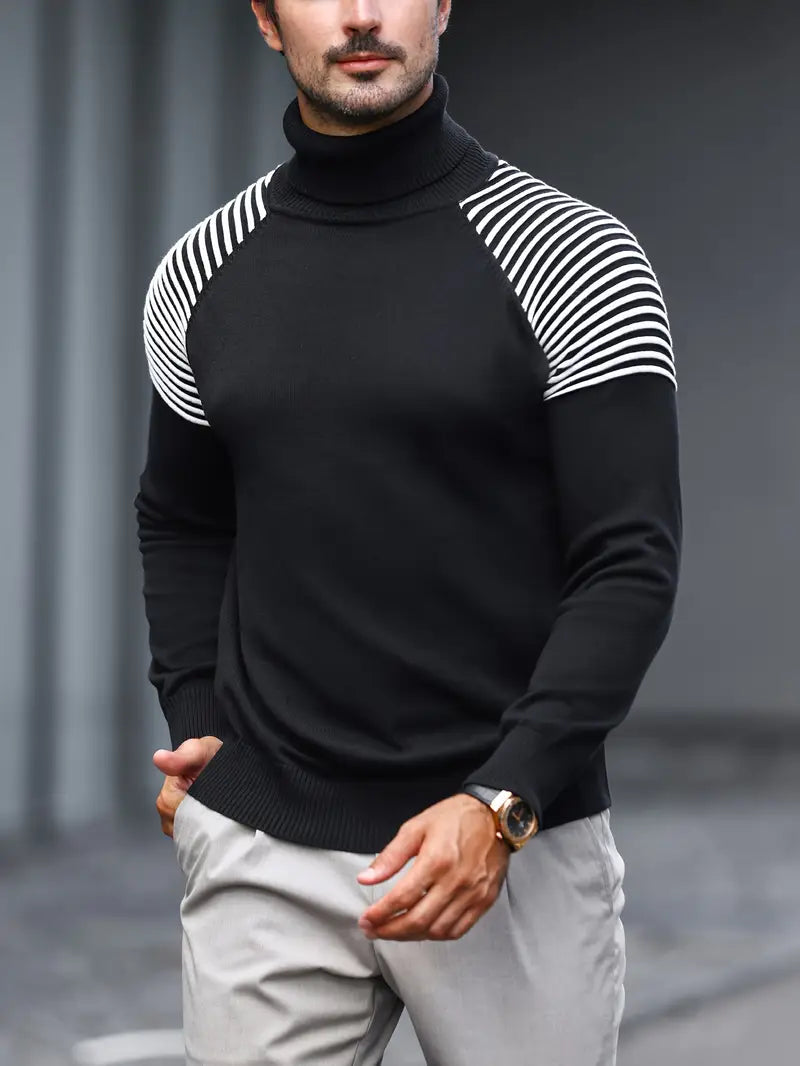 Herren-Winterpullover - Rollkragen, Streifen, Strick, Langarm