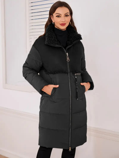 Lange Winterjacke mit abnehmbarem Kunstfellkragen – Kapuze & Dual-Zip