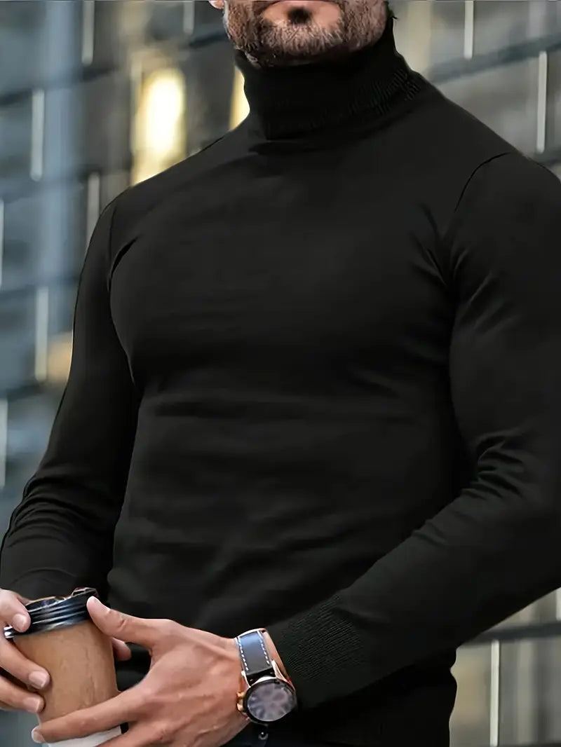 Herren-Winterpullover - Strick, Hoher Kragen, Uni, Casual, Warm, Bequem