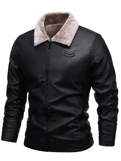 Herren Winterjacke – Kunstleder mit Plüschfutter, Casual & Warm