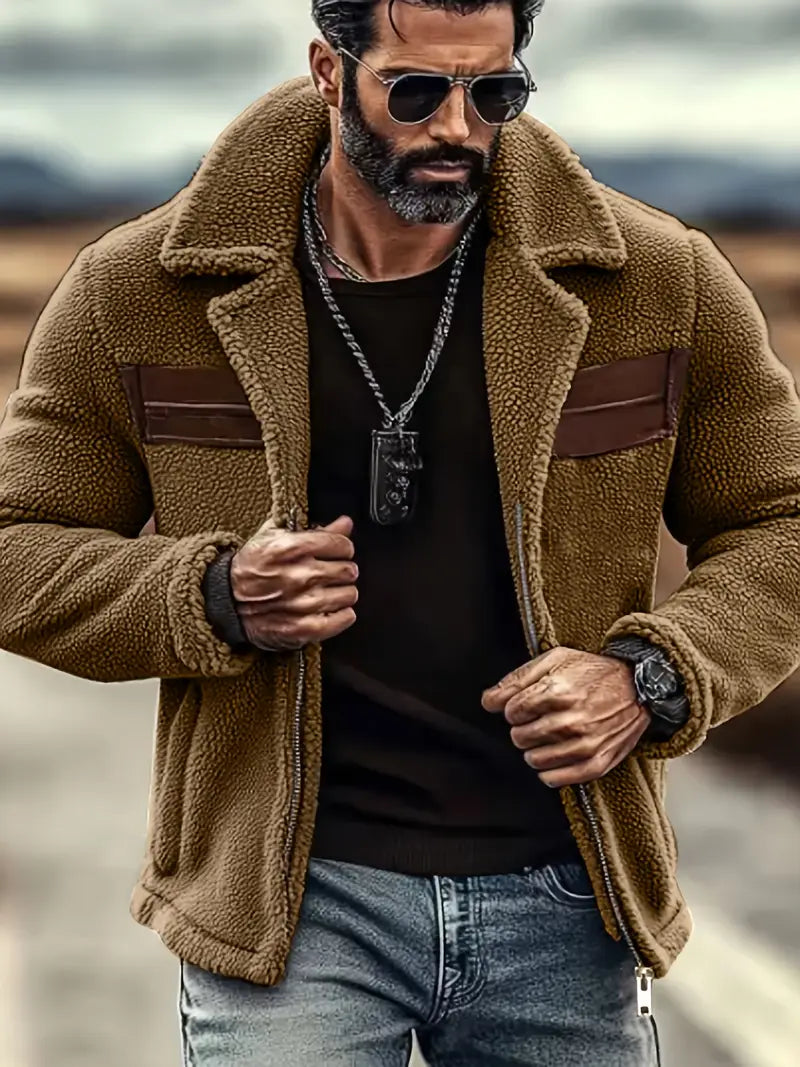 Herren Winterjacke – Vintage-Style, Fleece & Kunstleder, Casual
