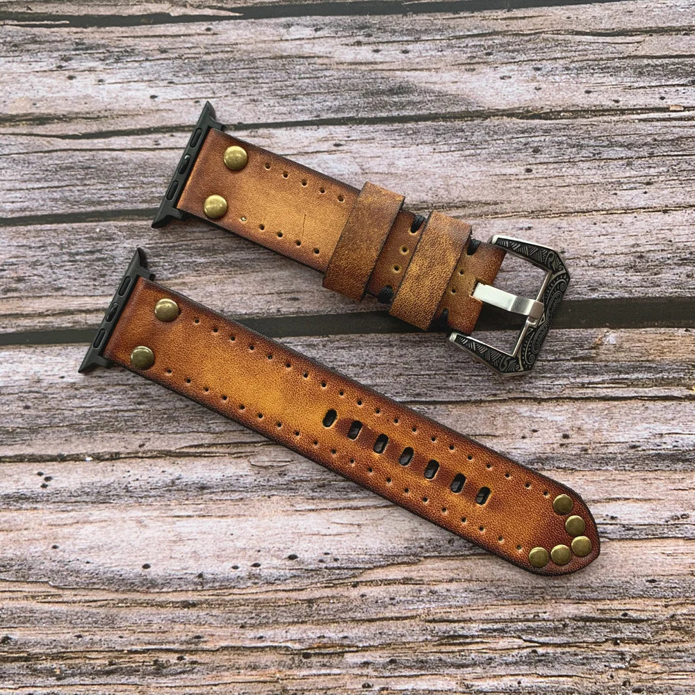 Vintage Leder Apple Watch Band - Nieten Elemente