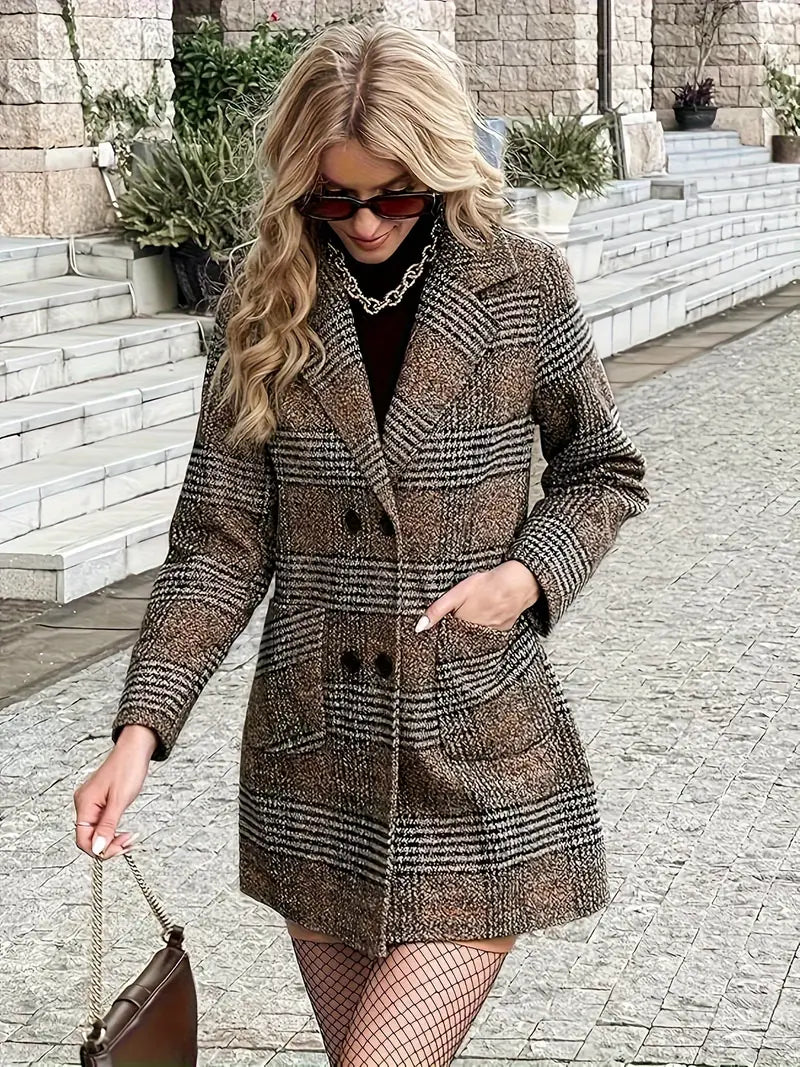 Damen Winterblazer – Kariert, Doppelreiher, 100% Polyester