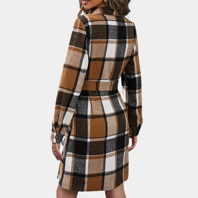 Elena – Damen Plaid-Kleid mit Knopfleiste