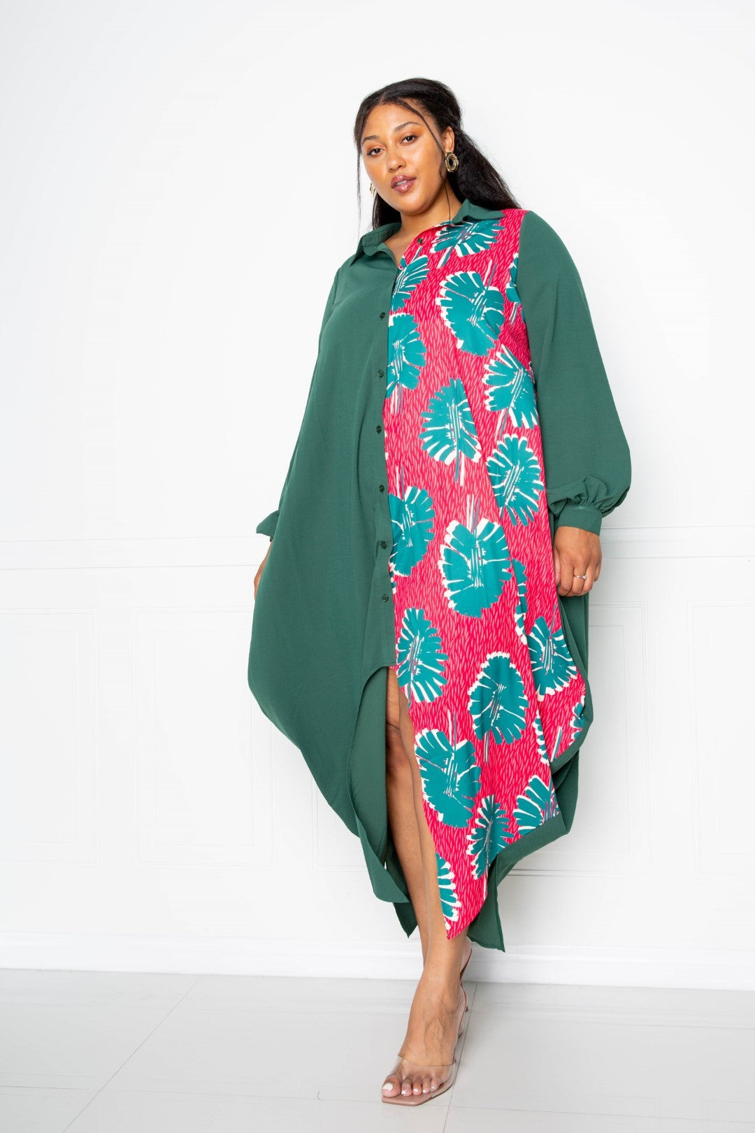 Christa | Elegantes Print Drapy Shirt Maxikleid für Damen