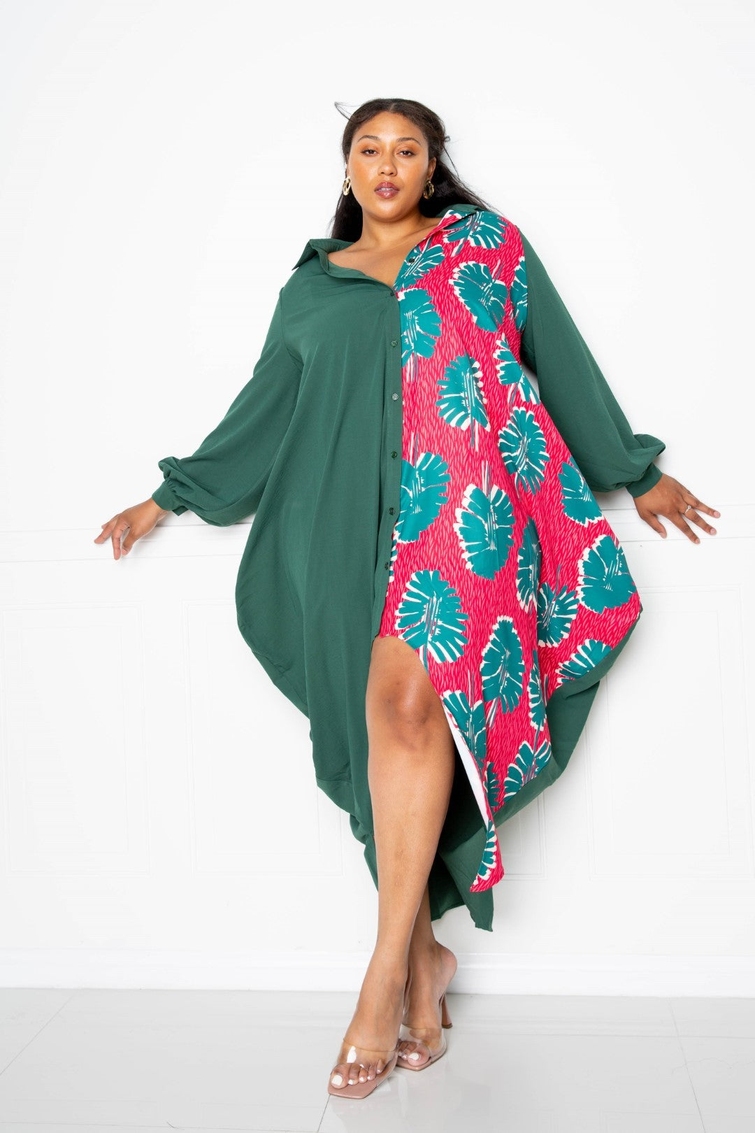Christa | Elegantes Print Drapy Shirt Maxikleid für Damen