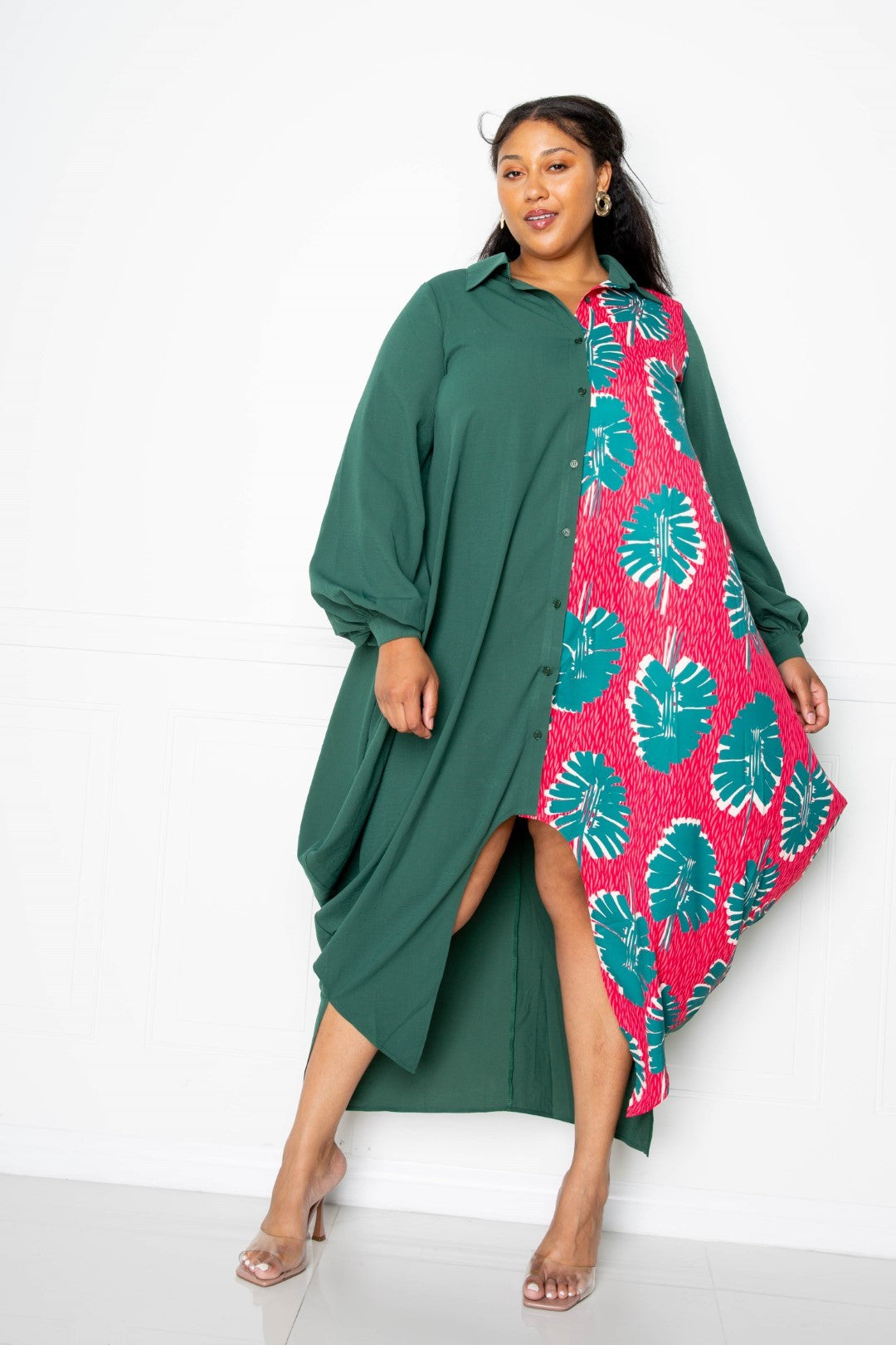 Christa | Elegantes Print Drapy Shirt Maxikleid für Damen