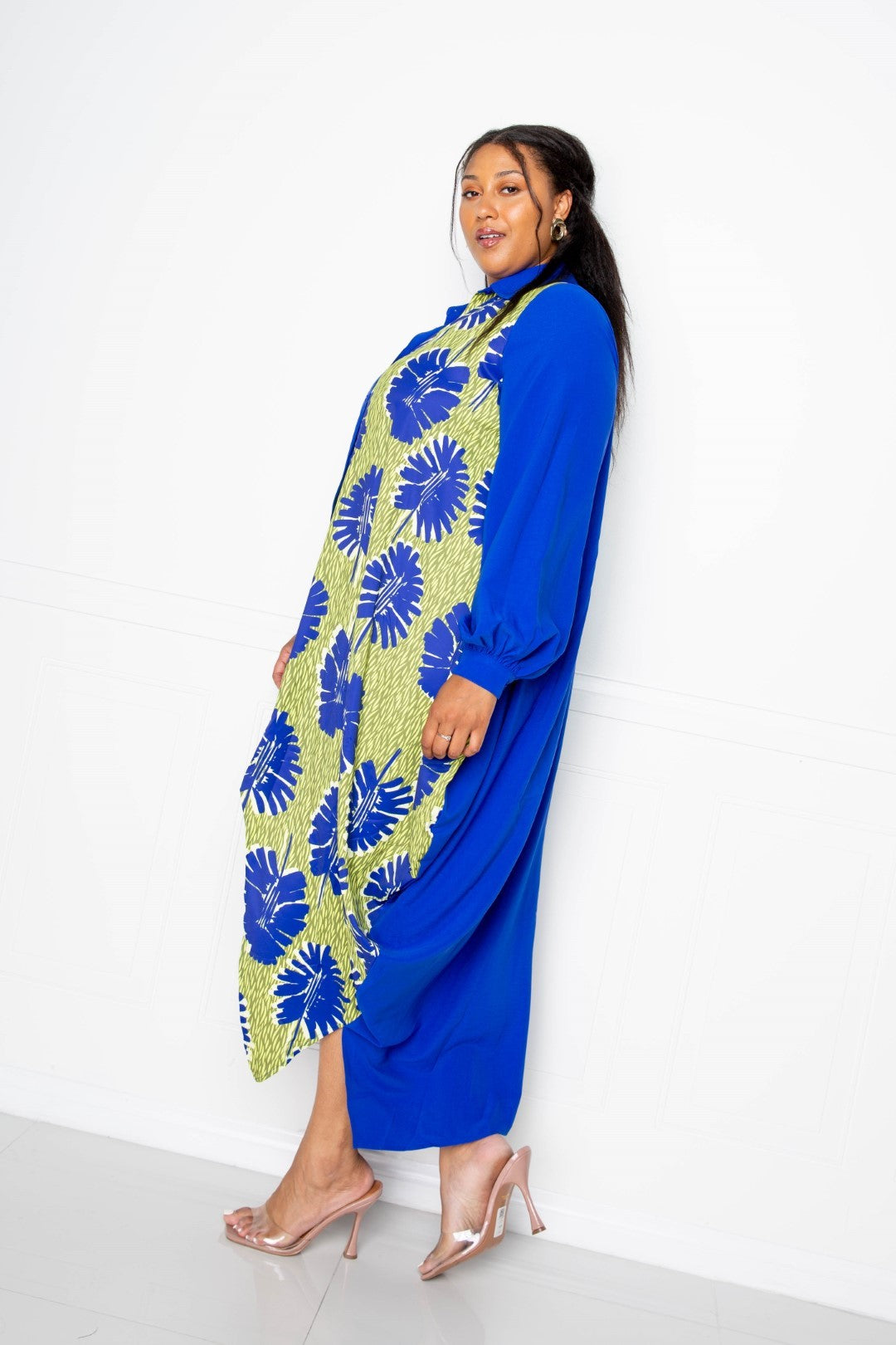 Christa | Elegantes Print Drapy Shirt Maxikleid für Damen