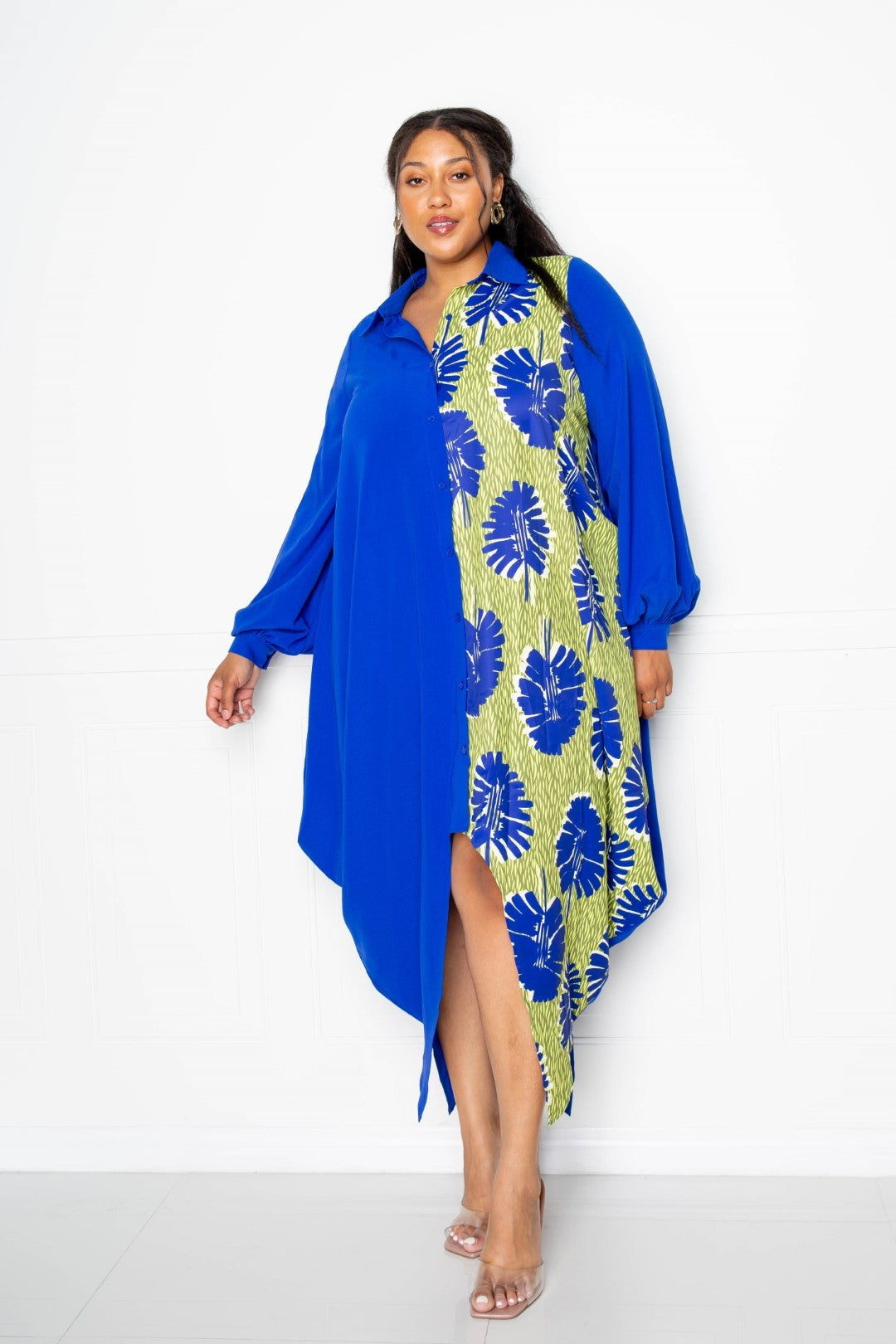 Christa | Elegantes Print Drapy Shirt Maxikleid für Damen