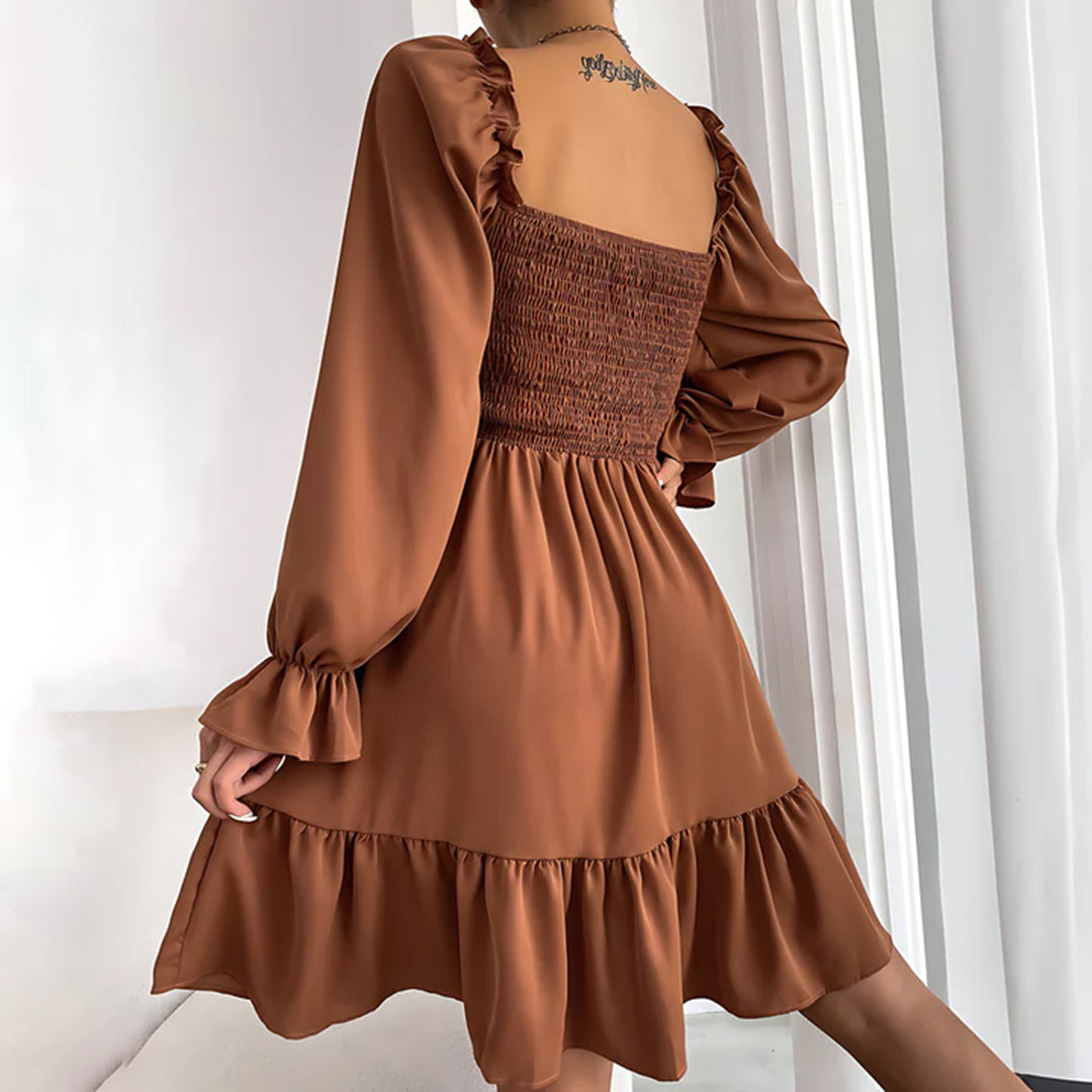 Emmeline™ | Sommer Minikleid mit Rüschen – Puffärmel, eckiger Ausschnitt & elastische Taille