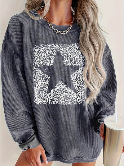 Grau Sweatshirt mit Rundhals – Langarm, Gedrucktes Design