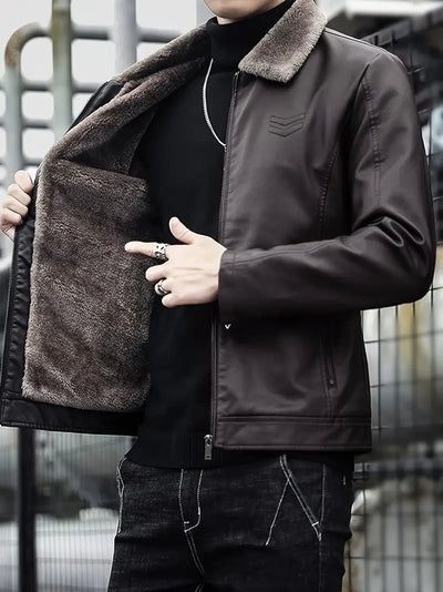Herren Winterjacke – Kunstleder mit Plüschfutter, Casual & Warm