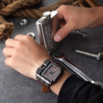 Quadratisches Zifferblatt Breites Armband Herren Quarz Uhr