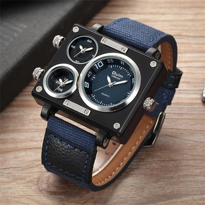 Oulm Maximus Herren Luxus Uhr – Multi-Zeitzonen Stoffarmband Quarz Armbanduhr