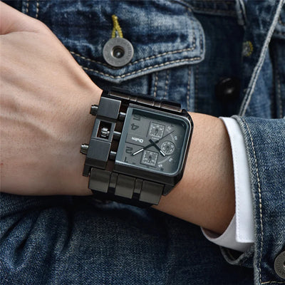 Quadratisches Zifferblatt Breites Armband Herren Quarz Uhr