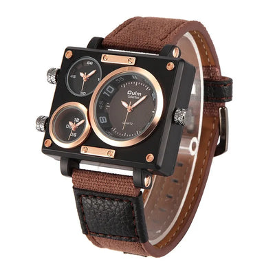 Oulm Maximus Herren Luxus Uhr – Multi-Zeitzonen Stoffarmband Quarz Armbanduhr