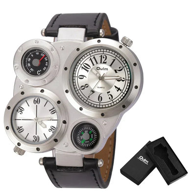 Oulm Titan Sport Dual Time Zone Uhr – Großes Ziffernblatt PU-Leder Quarz für Männer