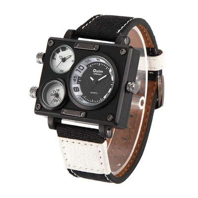 Oulm Maximus Herren Luxus Uhr – Multi-Zeitzonen Stoffarmband Quarz Armbanduhr