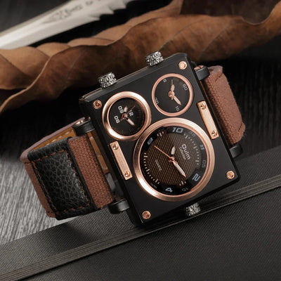 Oulm Maximus Herren Luxus Uhr – Multi-Zeitzonen Stoffarmband Quarz Armbanduhr