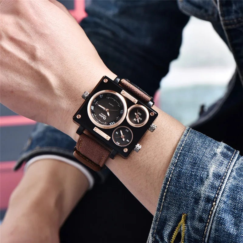 Oulm Maximus Herren Luxus Uhr – Multi-Zeitzonen Stoffarmband Quarz Armbanduhr