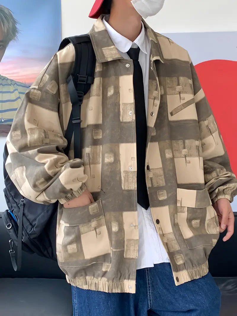 Herren-Winterjacke im Karo-Design – Button-Up mit Taschen