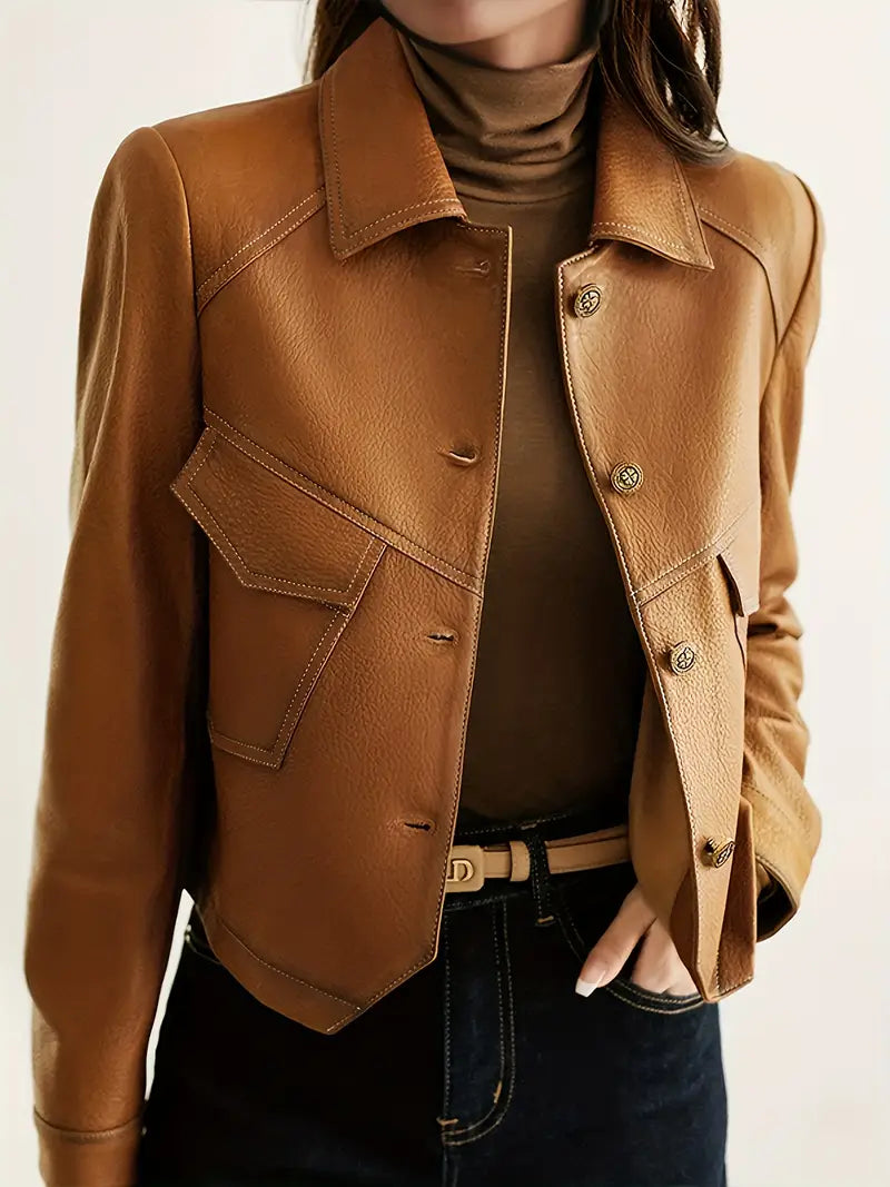 Faux Leder Bikerjacke – Stylische Winterjacke mit Knopfleiste