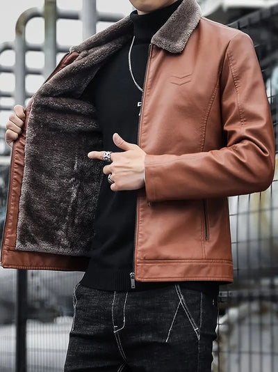 Herren Winterjacke – Kunstleder mit Plüschfutter, Casual & Warm