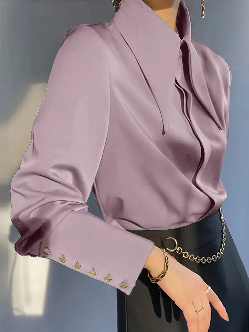 Elegante Langarmbluse aus Polyester mit Spitzkragen und Knöpfen