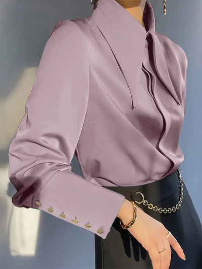 Elegante Langarmbluse aus Polyester mit Spitzkragen und Knöpfen