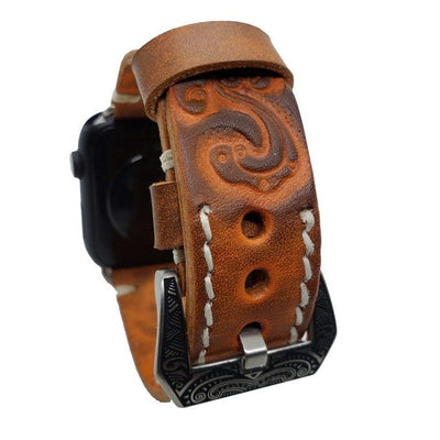 Handgraviertes geprägtes Lederarmband für die Apple Watch