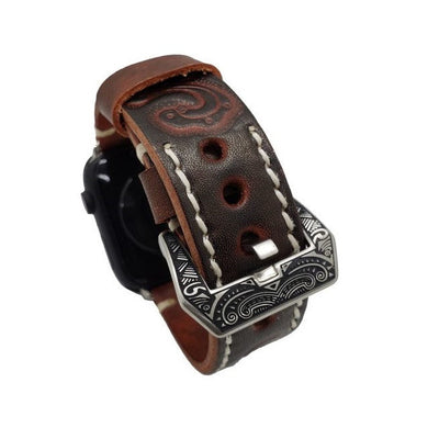 Handgraviertes geprägtes Lederarmband für die Apple Watch