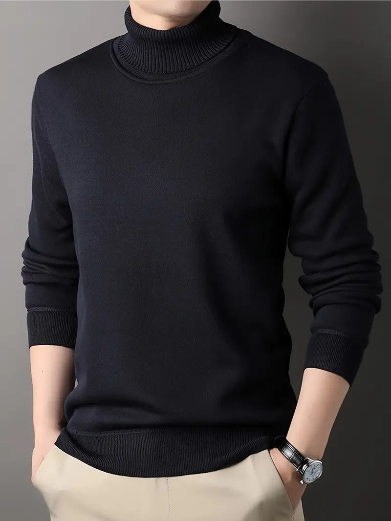 Herren-Winterpullover - Strick, Uni, Langarm, Casual, Polyester