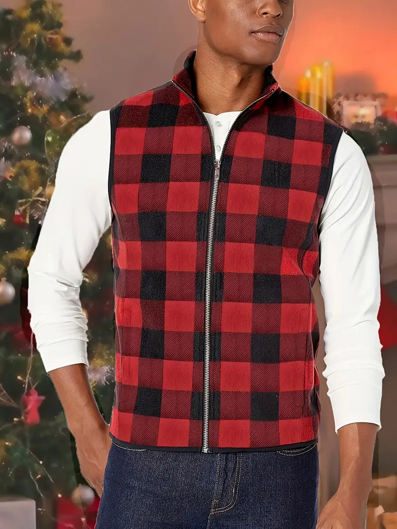 Herren-Weste im Karo-Design – Warme Polar-Fleece für Herbst/Winter