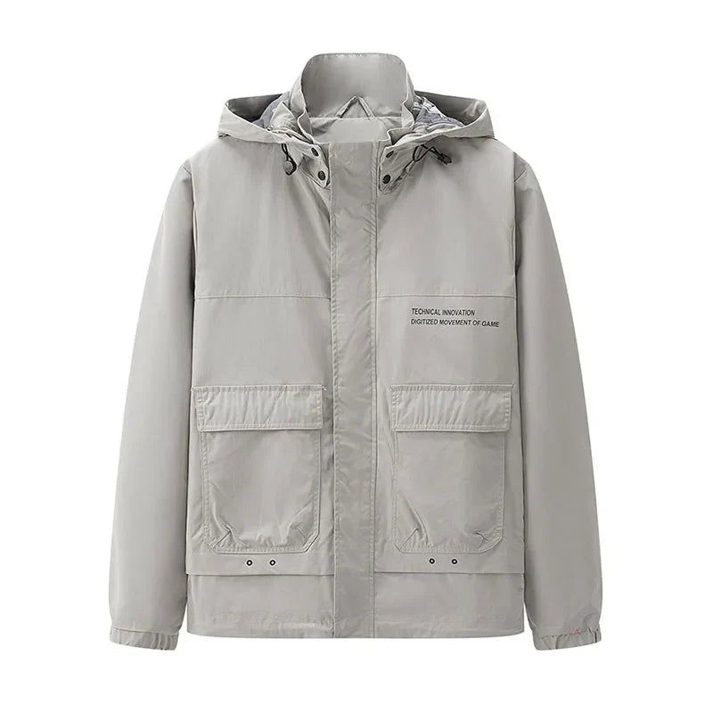 Dominique – Stylische Herrenjacke für Herbst &amp; Frühling mit Abnehmbarem Kapuzen