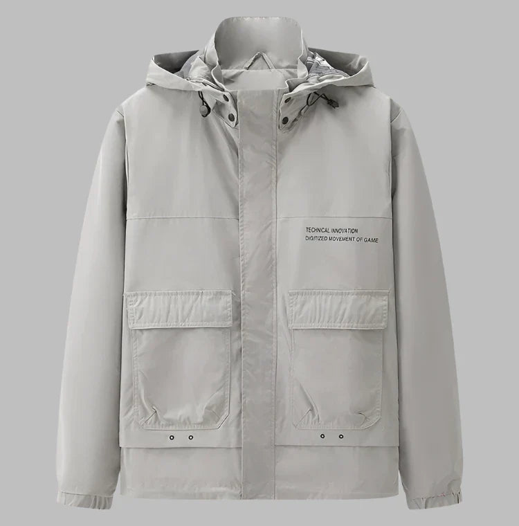 Dominique – Stylische Herrenjacke für Herbst &amp; Frühling mit Abnehmbarem Kapuzen
