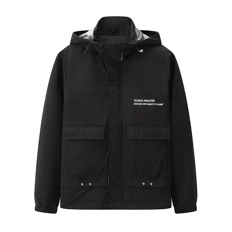 Dominique – Stylische Herrenjacke für Herbst &amp; Frühling mit Abnehmbarem Kapuzen