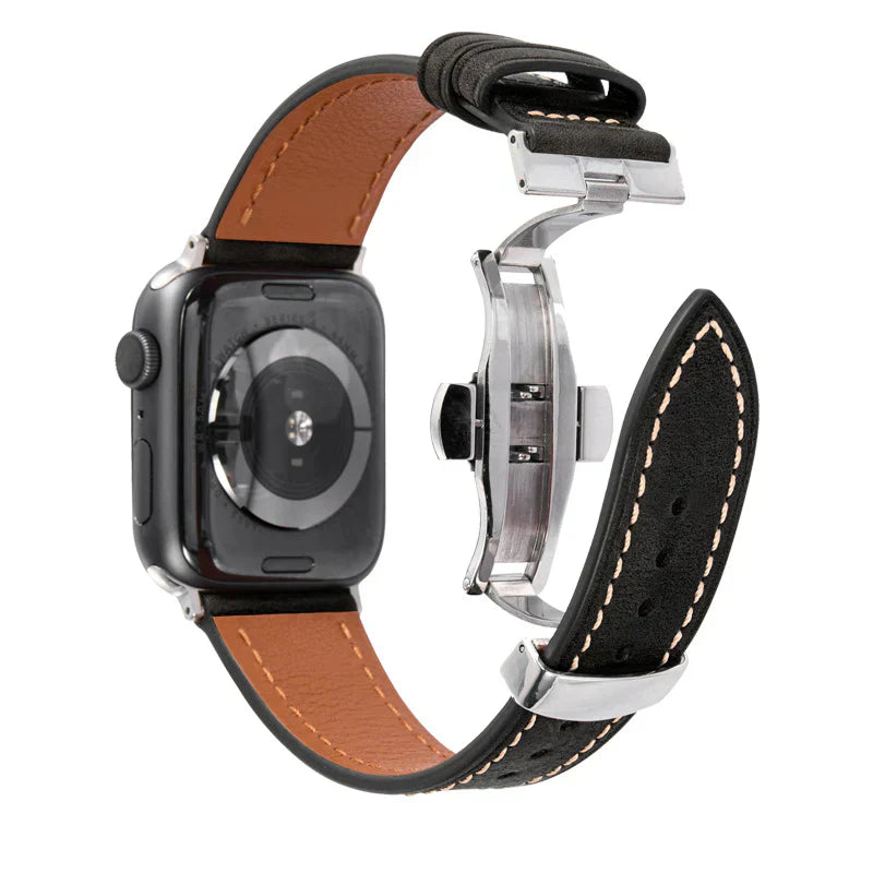 Luxuriöses Leder-Schmetterlingsschnallenband für die Apple Watch