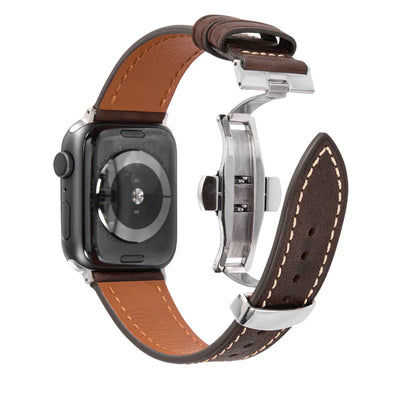 Luxuriöses Leder-Schmetterlingsschnallenband für die Apple Watch