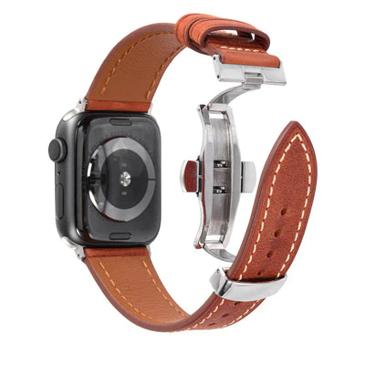 Luxuriöses Leder-Schmetterlingsschnallenband für die Apple Watch