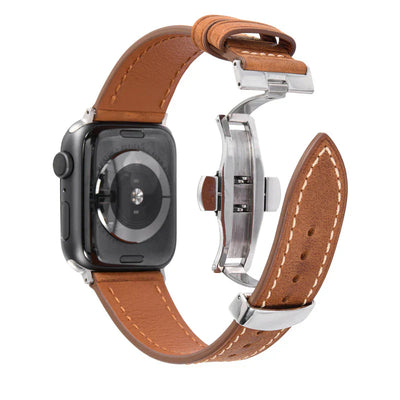Luxuriöses Leder-Schmetterlingsschnallenband für die Apple Watch