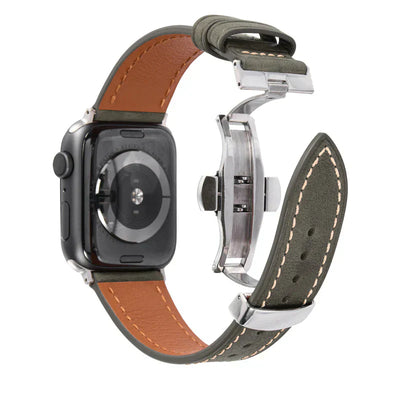 Luxuriöses Leder-Schmetterlingsschnallenband für die Apple Watch