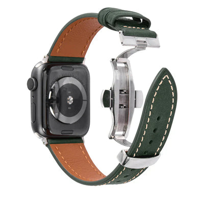 Luxuriöses Leder-Schmetterlingsschnallenband für die Apple Watch
