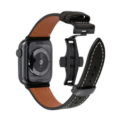 Luxuriöses Leder-Schmetterlingsschnallenband für die Apple Watch