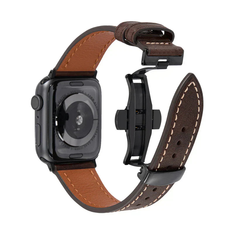 Luxuriöses Leder-Schmetterlingsschnallenband für die Apple Watch